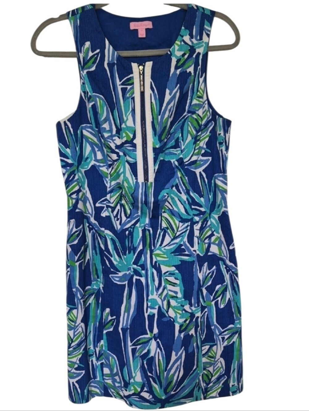 Lilly Pulitzer Size 8 Penelope Shift Dress In Blue Crush Bamboo Front Zip